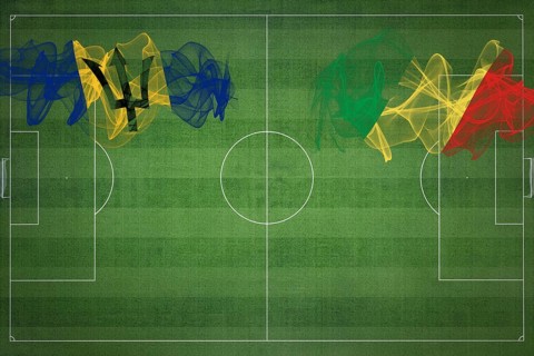 Barbados vs Congo Soccer Match, national colors, national flags, soccer field, football game,