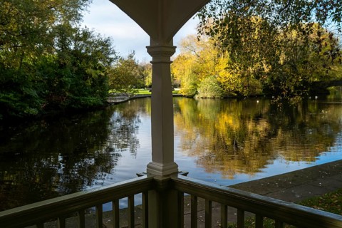 A part of Saint Stephen's Green in Dublin on a beautiful morning by the pond. Dublin, Ireland,