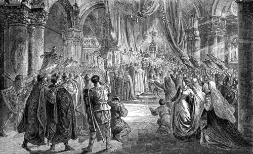 Pope Saint Leo III crowning Charlemagne Imperator Romanorum, on Christmas Evening 800
