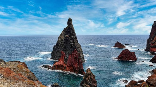 Bizarre rock formations on the Ponta de São Lourenço peninsula in Madeira