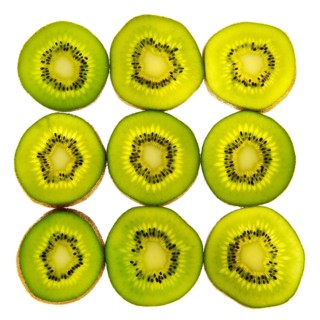 Green slices of transparency kiwi on whote bakcground