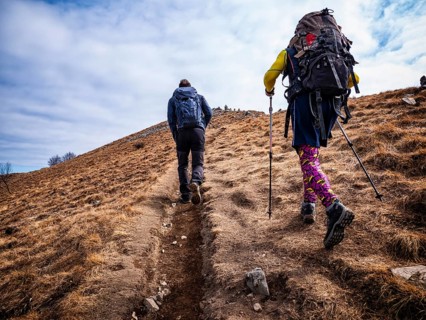 Trekking scene on Lake Como alps