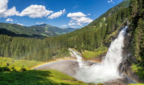 The lowest tier of the Krimml Waterfalls, Austria's highest waterfall in the High Tauern National
