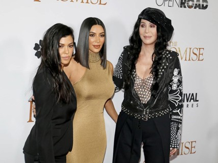 Kim Kardashian West, Kourtney Kardashian and Cher at the Los Angeles premiere of 'The Promise' held