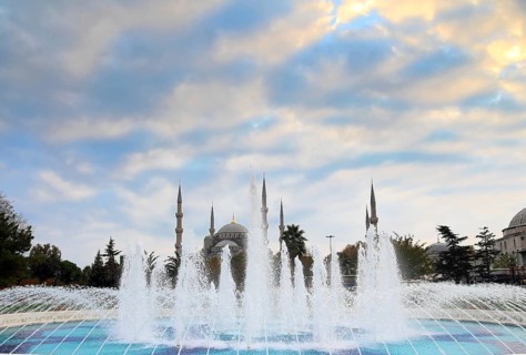 Sultanahmet mosque and fountain in istanbul turkey