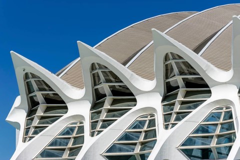 Detail of the roof of the white futuristic building of the science museum Prinz Philip (Museu de