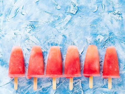 Top view of watermelon popsicles with copy space. Popsicle copyspace