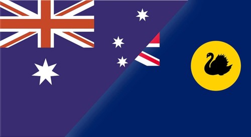 Flag of Australia and the Australian state of Western Australia. Two flags together. Illustration