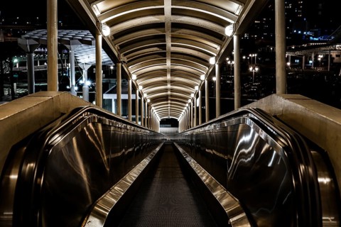 Long moving sidewalk (Kobe Meriken Park). Shooting Location: Kobe city, Hyogo Pref
