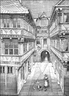 Historical architectural illustration from the 19th Century, 1881, German Renaissance style, 16th