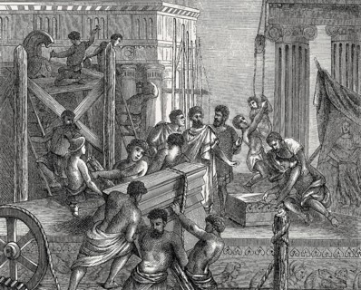 Construction of a temple to Athena Polias, Acropolis of Athens, Greece, Europe