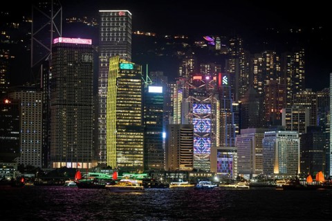 City panorama, night, Hong Kong Island, People's Republic of China