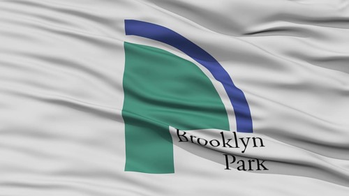 Closeup of Brooklyn Park City Flag, Waving in the Wind, Minnesota State, United States of America