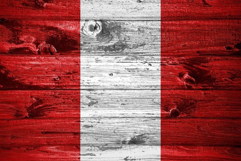 Peru flag on wooden planks background wood flag