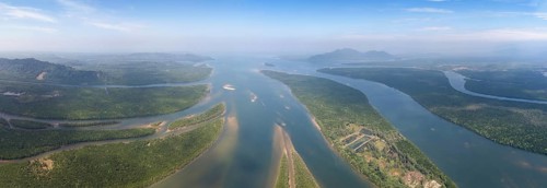 Aerial panorama view on estuaries and strait in Phang Nga province, Thailand, Asia