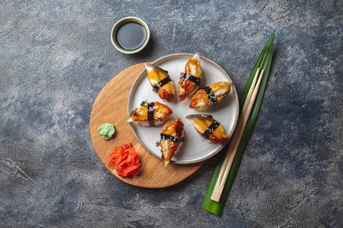 Food, Food, Sushi and rolls sets. Japonese food. top view