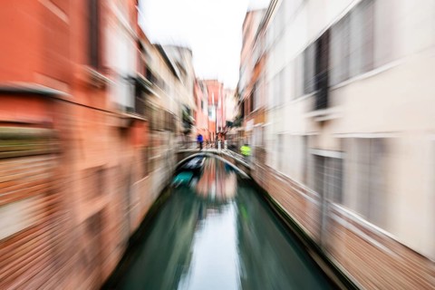 Bridge over a canal, zoom effect, Venice, Italy, Europe