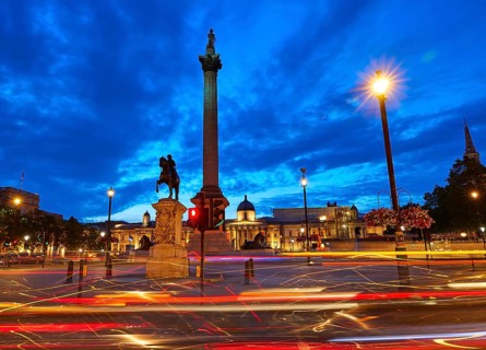 London Trafalgar Square sunset Nelson column in England