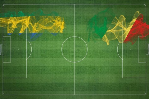 Gabon vs Congo Soccer Match, national colors, national flags, soccer field, football game,