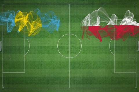 Palau vs Poland Soccer Match, national colors, national flags, soccer field, football game,