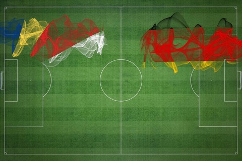 Seychelles vs Germany Soccer Match, national colors, national flags, soccer field, football game,