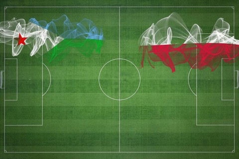 Djibouti vs Poland Soccer Match, national colors, national flags, soccer field, football game,