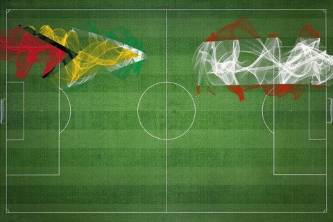 Guyana vs Austria Soccer Match, national colors, national flags, soccer field, football game,