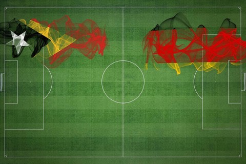 East Timor vs Germany Soccer Match, national colors, national flags, soccer field, football game,