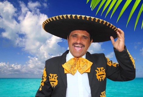 Charro mariachi portrait singing shout in Mexico Caribbean beach
