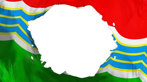 Broken Tiraspol city, capital of the Republic of Moldova flag, white background, 3d rendering