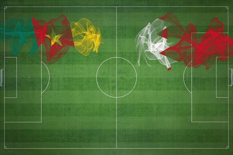 Cameroon vs Bahrain Soccer Match, national colors, national flags, soccer field, football game,