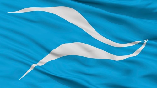 Neuquen City Flag, Country Argentina, Closeup View, 3D Rendering