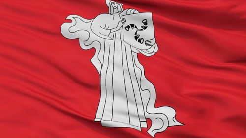 Zhodzina City Flag, Country Belarus, Closeup View, 3D Rendering