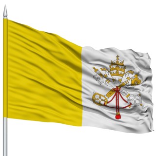 Vatican City Flag on Flagpole, Capital City of Vatican, Flying in the Wind, Isolated on White