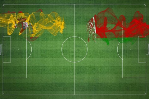 Spain vs Belarus Soccer Match, national colors, national flags, soccer field, football game,