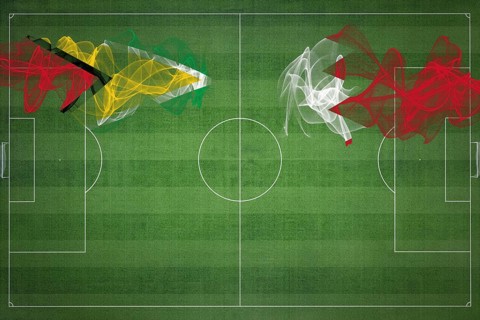 Guyana vs Bahrain Soccer Match, national colors, national flags, soccer field, football game,