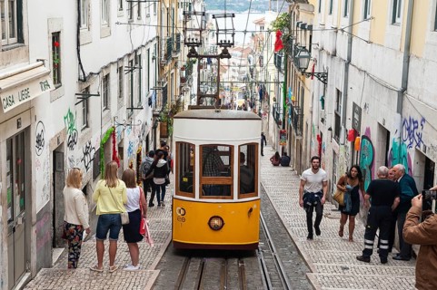 10.06.2018, Lisbon, Portugal, Europe, Tramway Ascensor da Bica also known as Bica Funicular in the