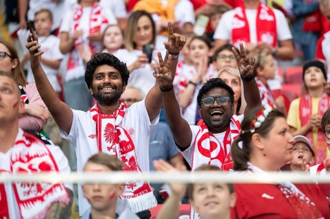 WARSAW, POLAND - JUNE 16, 2023: Friendly football match Poland vs Germany 1:0. Supporters of Poland