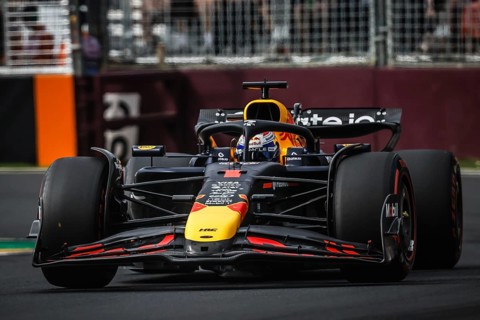 Max Verstappen of the Netherlands drives the Oracle Red Bull Racing RB21 during qualifying in the