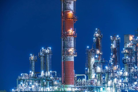 Factory night view of Kawasaki Keihin industrial zone. Shooting Location: Kawasaki City, Kanagawa