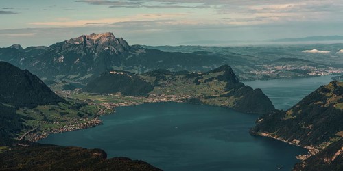 Panoramic view from Fronalpstock on Lake Lucerne in Switzerland