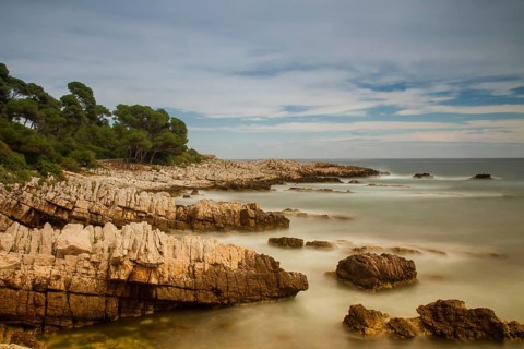 Seascape of Cap Antibes long exposure, Provence, France, Europe