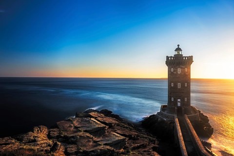 Kermorvan Lighthouse before sunset, Brittany, France, Europe