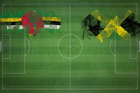Dominica vs Jamaica Soccer Match, national colors, national flags, soccer field, football game,
