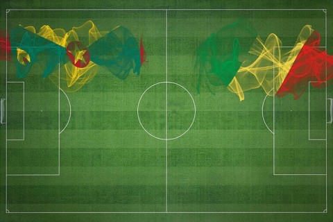 Grenada vs Congo Soccer Match, national colors, national flags, soccer field, football game,