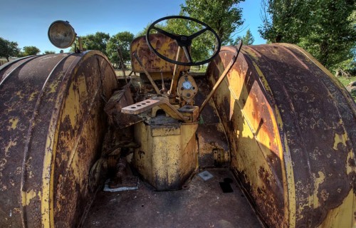Old Vintage Farm tractor Saskatchewan Canada yellow