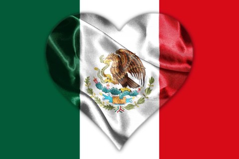 Mexican National Flag With Eagle Coat Of Arms In Shape Of Heart 3D Rendering
