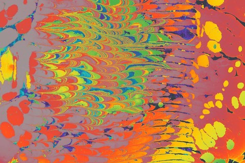 Beautiful abstract art of Ebru marbling painting techniques on water with acrylic paints