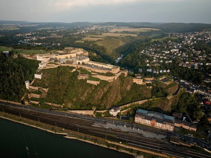 Ehrenbreitstein Fortress is situated 118 metres above the Rhine opposite the mouth of the Moselle