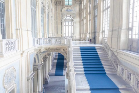 TURIN, ITALY, CIRCA JUNE 2021: The most beautiful Baroque staircase of Europe located in Madama